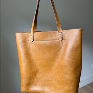 MADEWELL Transport Tote Stripe Strap Leather Bag Purse Large Brown Womens